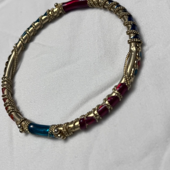 Lot Of Three Gold Tone Textured Rope Design Thin Bangle India Bracelets - Picture 5 of 16